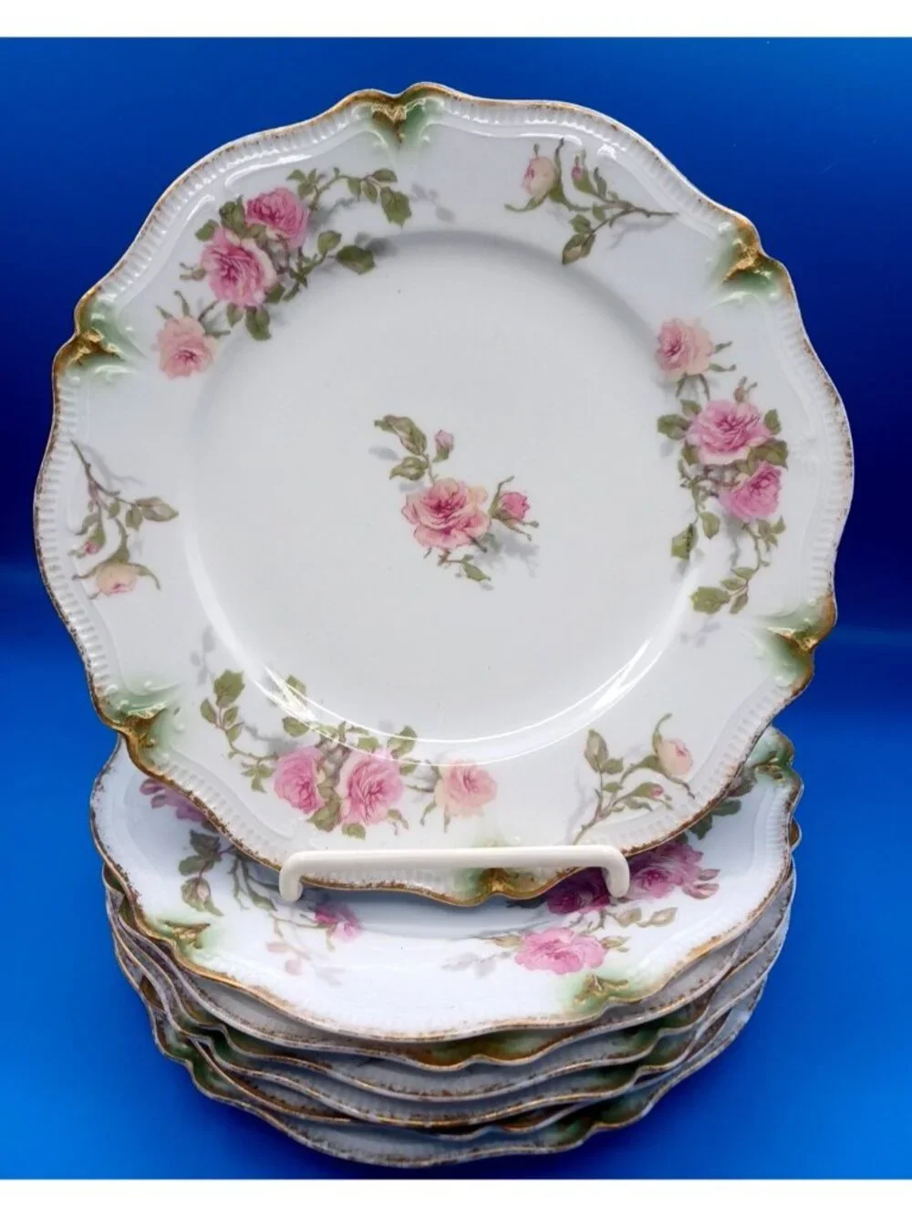 9 Belle Epoch Antique GDA Haviland Limoges Rose Scalloped Luncheon Salad Plates